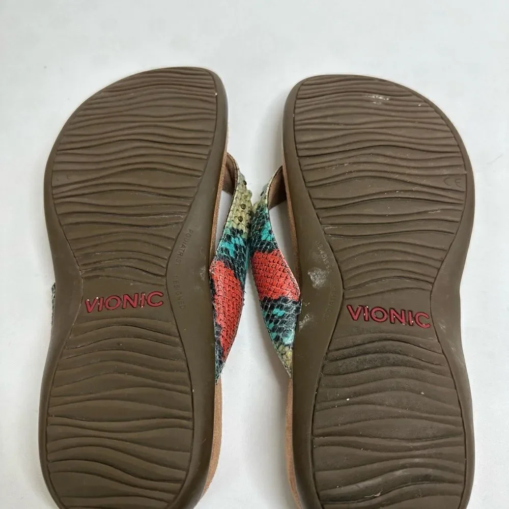 Vionic Lucia Snake Multi Gem-Stoned Thong Flip Flop Women's Size 7 Sandal